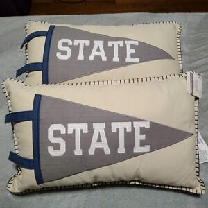 Lot Of 2 Ashland State Pennant Pillow Ivory & Gray Man Cave Lumbar Heritage